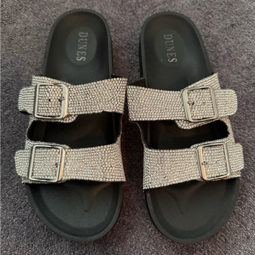 Silver and Black Double-Strap Sandals